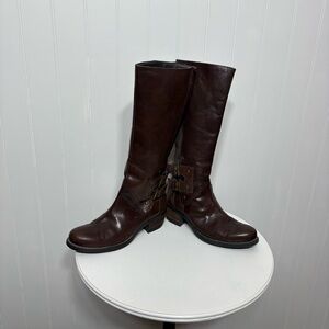 Steve Madden Brown Leather Knee High Boots Buckle Riding Classic Minimal EU38